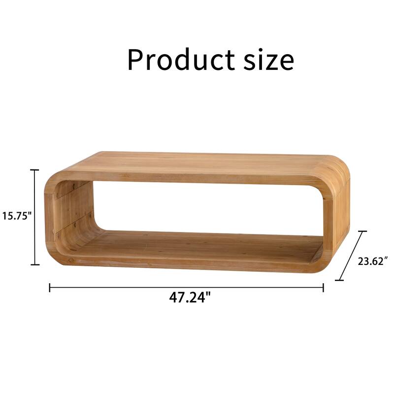GDFStudio - Modern Curved Open-Frame Coffee Table with Light Wood Finish and Open Storage Shelf