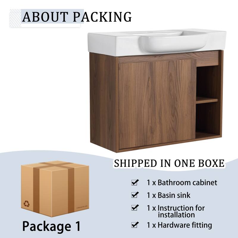 28'' Wall-Mounted Bathroom Vanity with Ceramic Sink