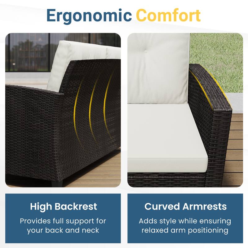 4-Piece Patio Furniture Set with 2-Tier Coffee Table, Perfect for Porch Balcony Backyard Deck