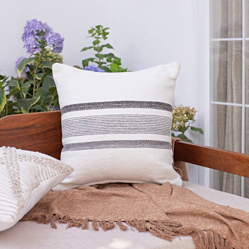 Sevita Farmhouse Striped Hand-Woven Indoor/Outdoor Throw Pillow