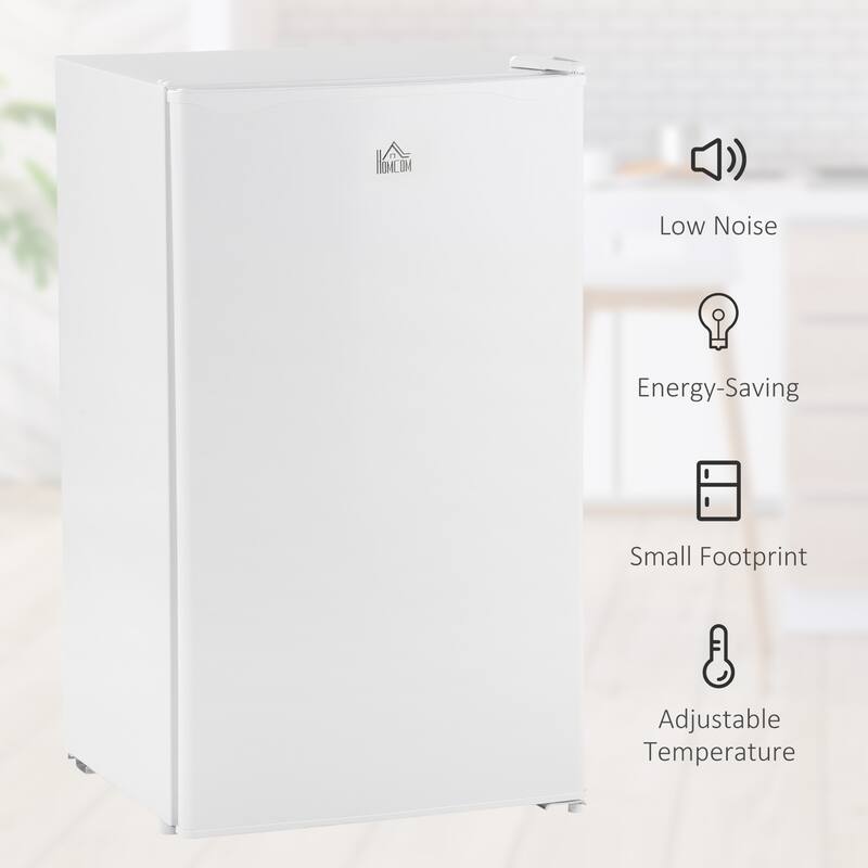 HOMCOM 3.2 Cu.Ft Mini Fridge with Freezer, Single Door Compact Refrigerator with Adjustable Thermostat for Bedroom