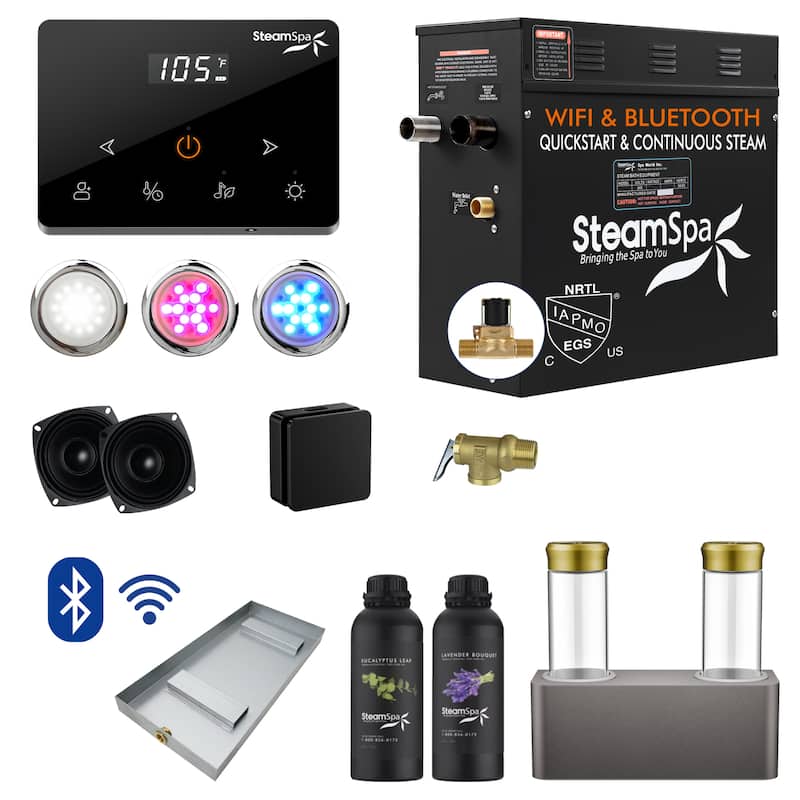 Black Series 7.5KW Steam Bath Generator with Wireless Remote, Bluetooth, WIFI, and Dual Aroma Pump - 7.5 KW - Matte Black