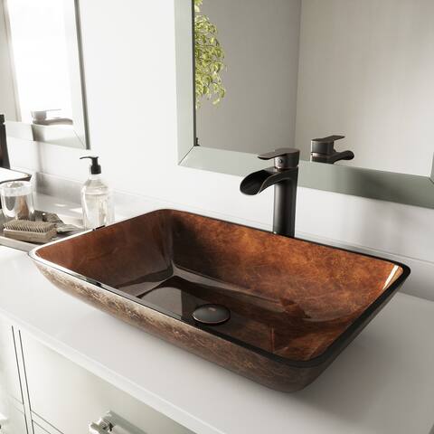 VIGO Russet Glass Vessel Bathroom Sink Set with Niko Faucet