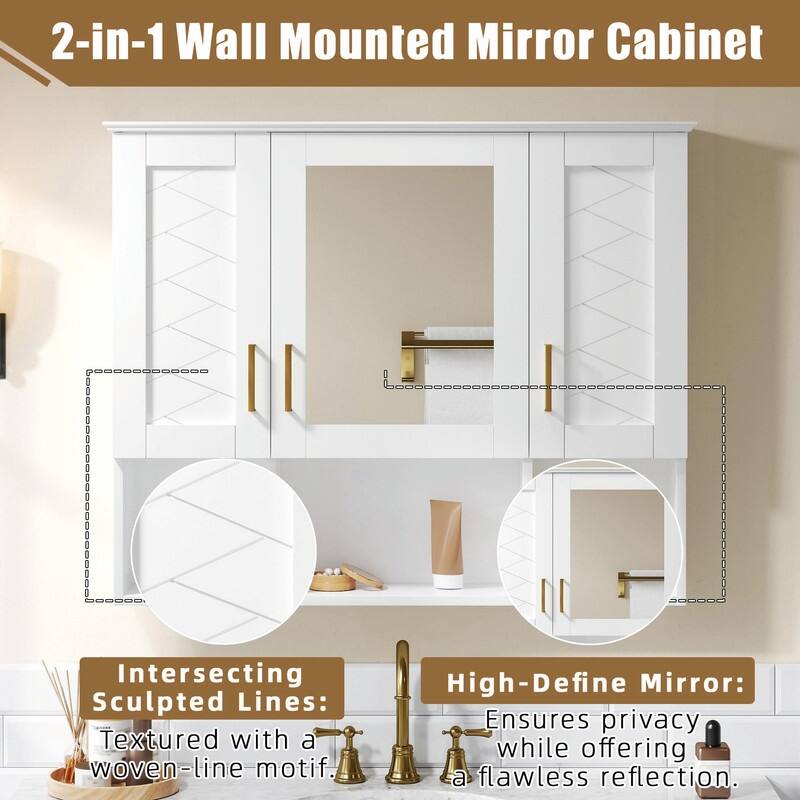 35" 2-in-1 Wall-Mounted Medicine Cabinet - High-Definition Mirror with Storage, Adjustable Shelves & Soft-Close Doors