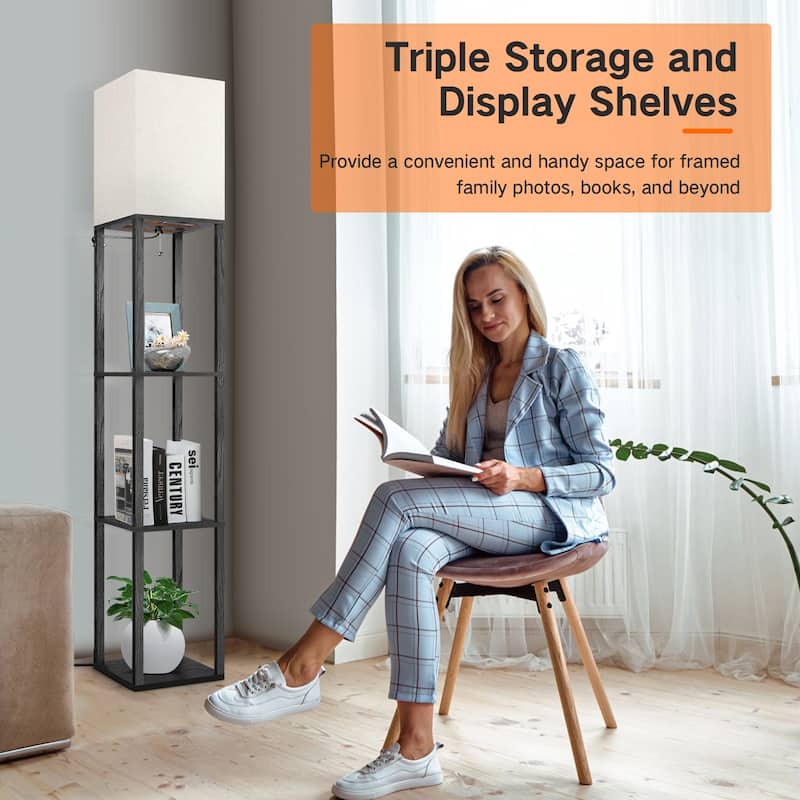 63"Floor Lamp with Shelves,Modern Tall Standing Lamps - N/A
