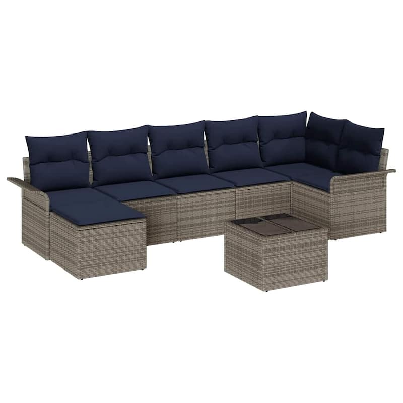 vidaXL 7/8 Garden Sofa Set with Cushions Black/Brown/Grey Poly Rattan - 117.1 x 52.2 x 27.2