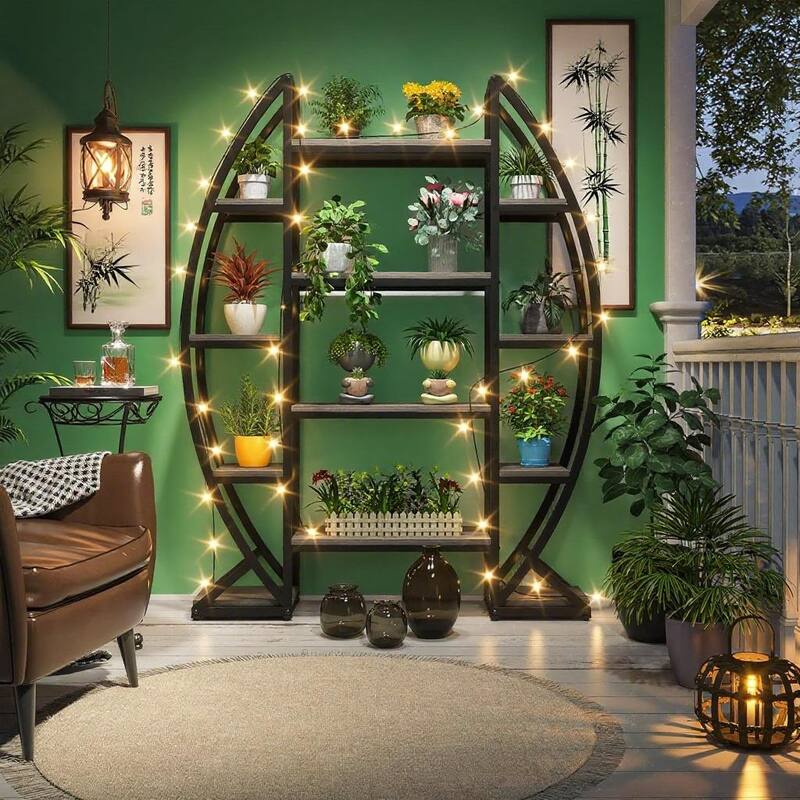 Metal and MDF 12 Shelf Half-Moon Plant Stand with Wide Display - 49.08” x 11.81” x 69.48”