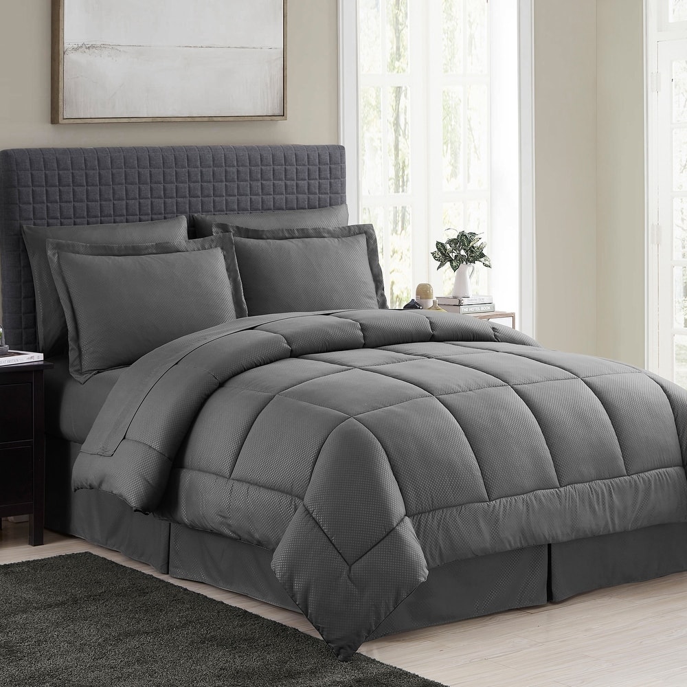 Sweet Home Collection 8-Piece Checkered Embossed Bed in a Bag Set