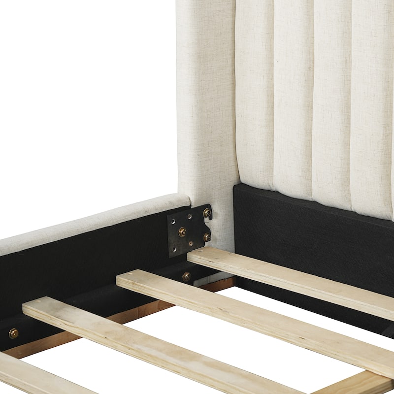 Christopher Knight Home - Modern Minimalist Upholstered Linen Platform Bed Frame with Wingback Headboard, Wood Slat Support