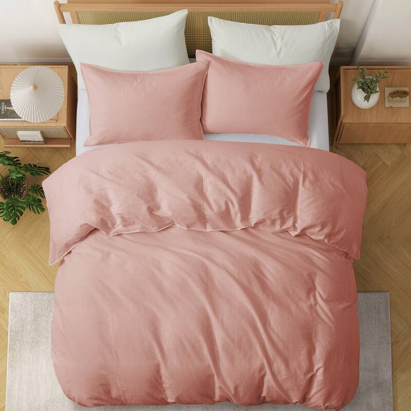 Flax Linen Cotton Blend Duvet Cover Set, Durable, Breathable and Moisture-Wicking, 3 Piece Bedding Set