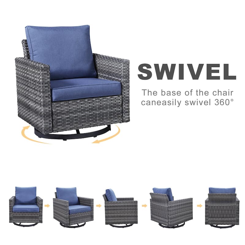 Patio Sofa Swivel Chair Club Chair with Fire Pit Table