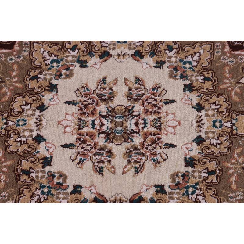 Burgundy Red Floral Kashan Turkish Rug Machine-Made Carpet - 6'7" x 9'10"