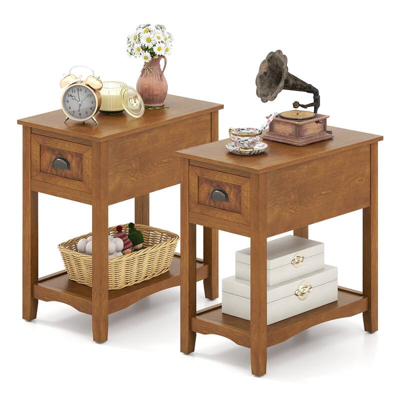 Gymax Set of 2 Contemporary Side End Table Compact Table w/ Drawer - 13'' X 22'' X 23'' (L X W X H)