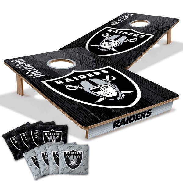 slide 2 of 6, Las Vegas Raiders NFL Tailgate Cornhole Board Set Include Carrying Case