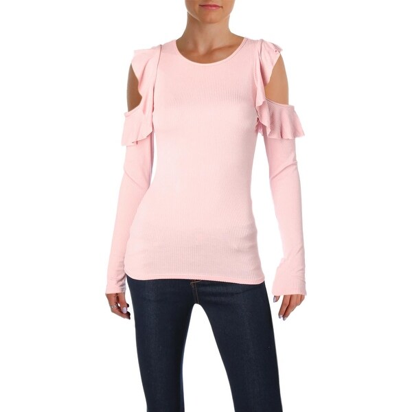 Aqua Womens Pullover Top Ruffled Cold Shoulder