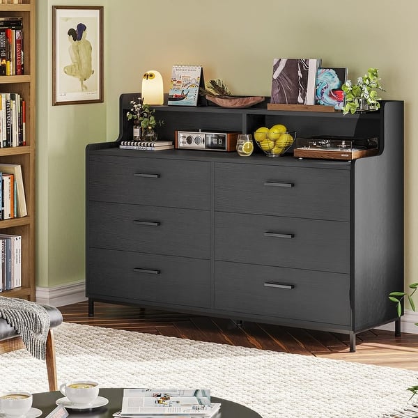 black steel dresser Furniture of America Wilter Black 6-Drawer 66 in. Dresser with Rounded Edges and Nickel Finish Stainless Steel Trim IDF-71500BK-D