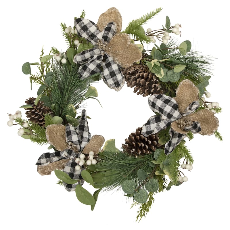 Magnolia and Frosted Pine Cones Artificial Christmas Wreath - 22-Inch Unlit - 22"