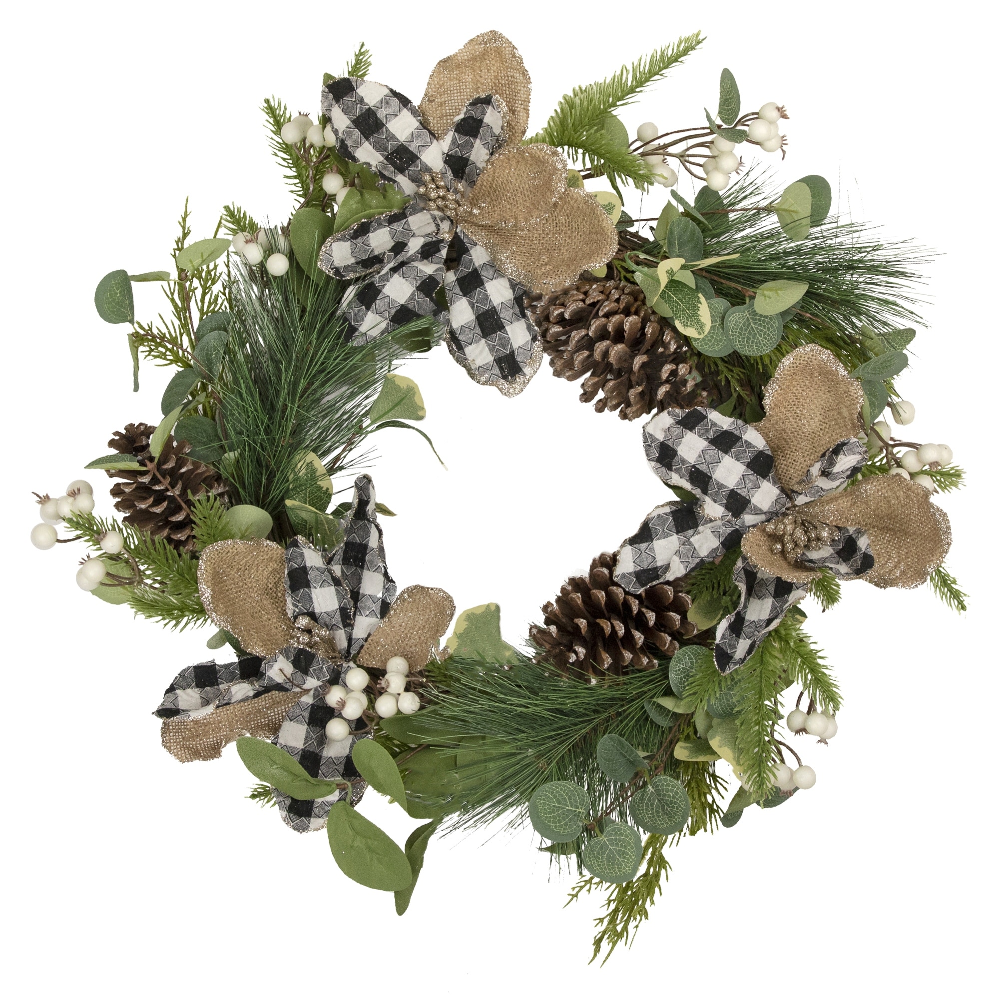 Magnolia and Frosted Pine Cones Artificial Christmas Wreath - 22-Inch Unlit - 22"
