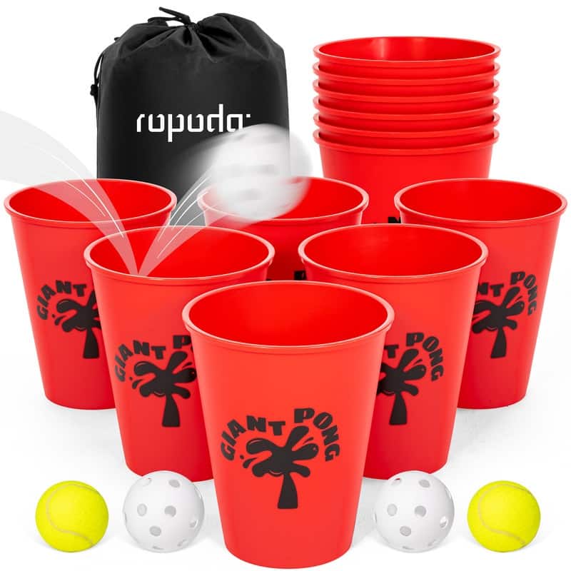 ROPODA Giant Yard Pong, Yard Games with Durable Buckets and Balls, Red - X-Large - Red