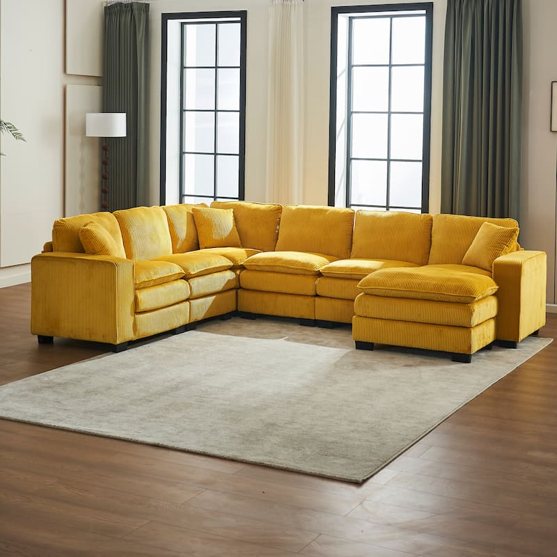 Yellow 118.1'' Luxurious U-Shaped 6-Seat Sofa with Ottoman