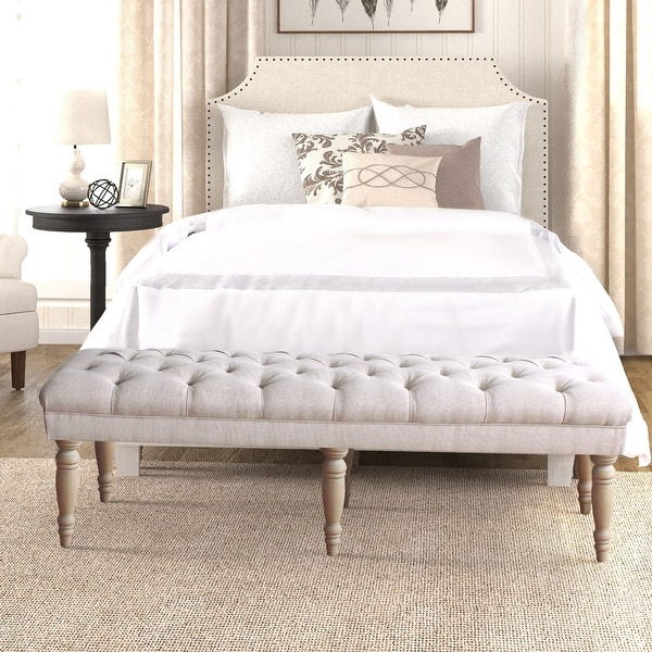 The Gray Barn Blasted Rock Natural Beige Tufted Bench