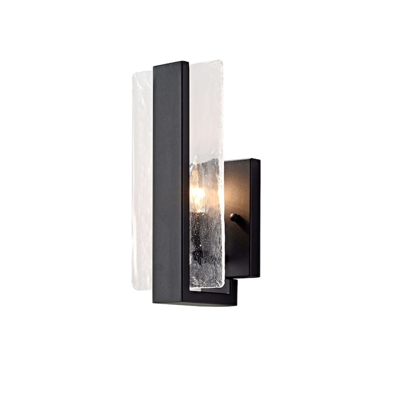 Mia Single Light Matte Black Clear Glass Panel Wall Sconce - 6" W x 11.8" H x 4.5" D