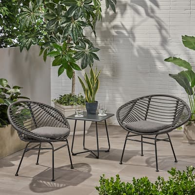 Roomfitters Boho Rattan Lounge Chairs with Metal Legs and Cushions, Set of 2 for Indoor Outdoor Use
