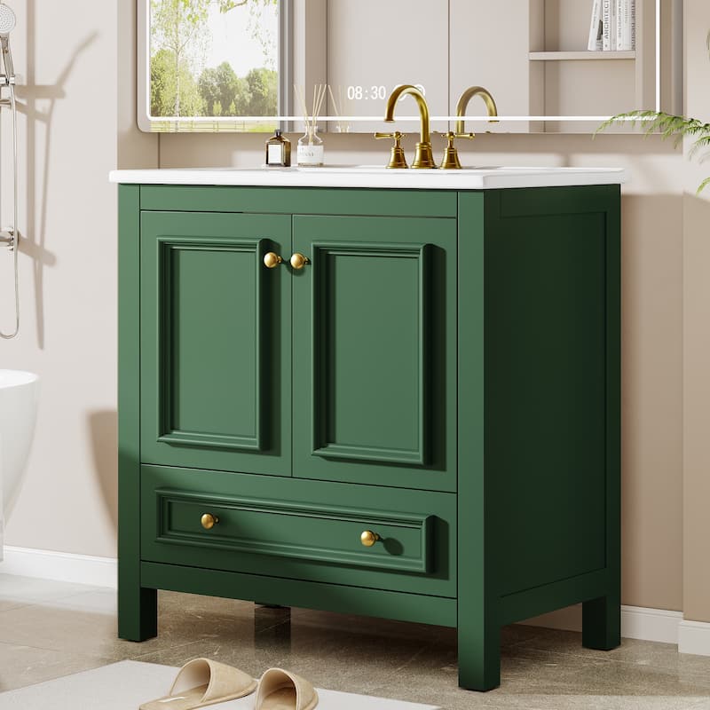 30 Inches Modern Bathroom Vanity with Sink, Vanity Cabinet with Drawer and Door Organizer
