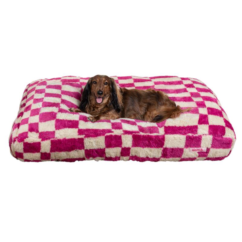 Mabel Designer Modern Ultra Soft Reversible Plush Rectangular Pet Bed with Washable Cover - 49.5 x 31.5 x 8.75 - Raspberry Check