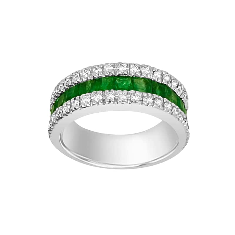 Auriya 14k Gold Emerald and Diamond Triple-Row Channel Band 0.42 ct. tw. (F-G, VS)