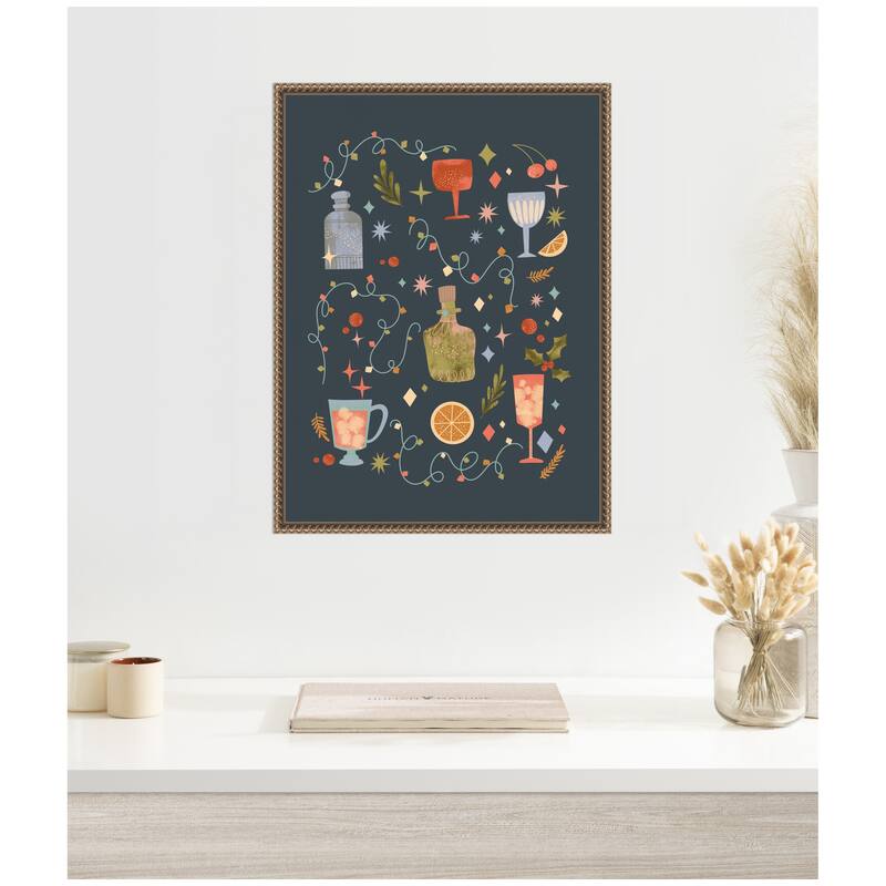 Kate and Laurel Sylvie Beaded Holiday Cocktails Framed Canvas by Nikita Jariwala