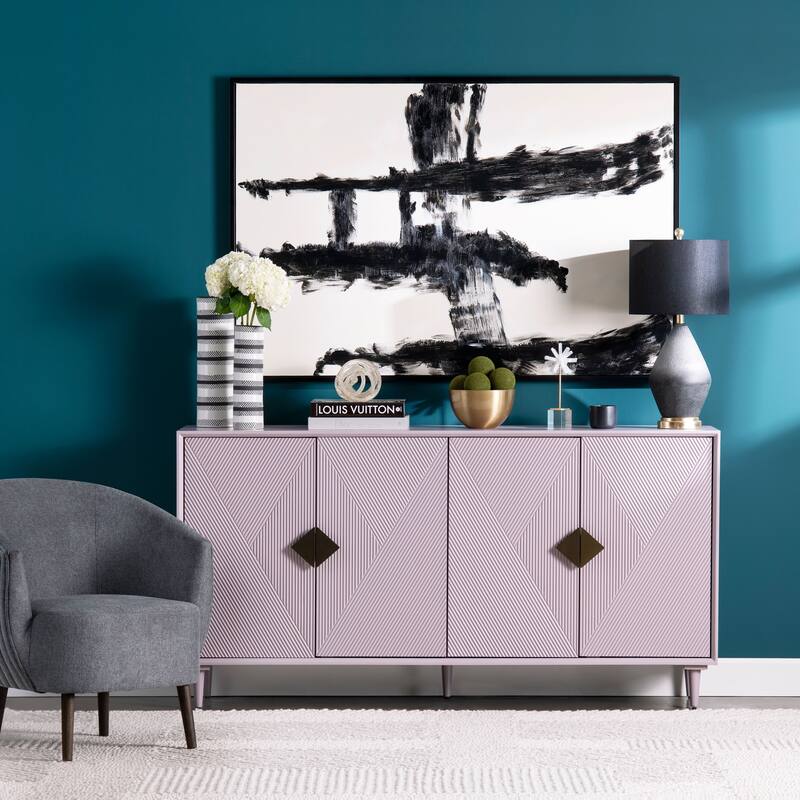 Four Door Wooden Sideboard with Gold Accents, Lilac Purple - 72"