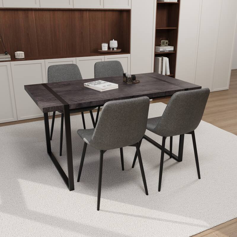Modern 5-Piece Dining Set with Rectangular Metal Base Table & 4 Square Corner Suede Chairs