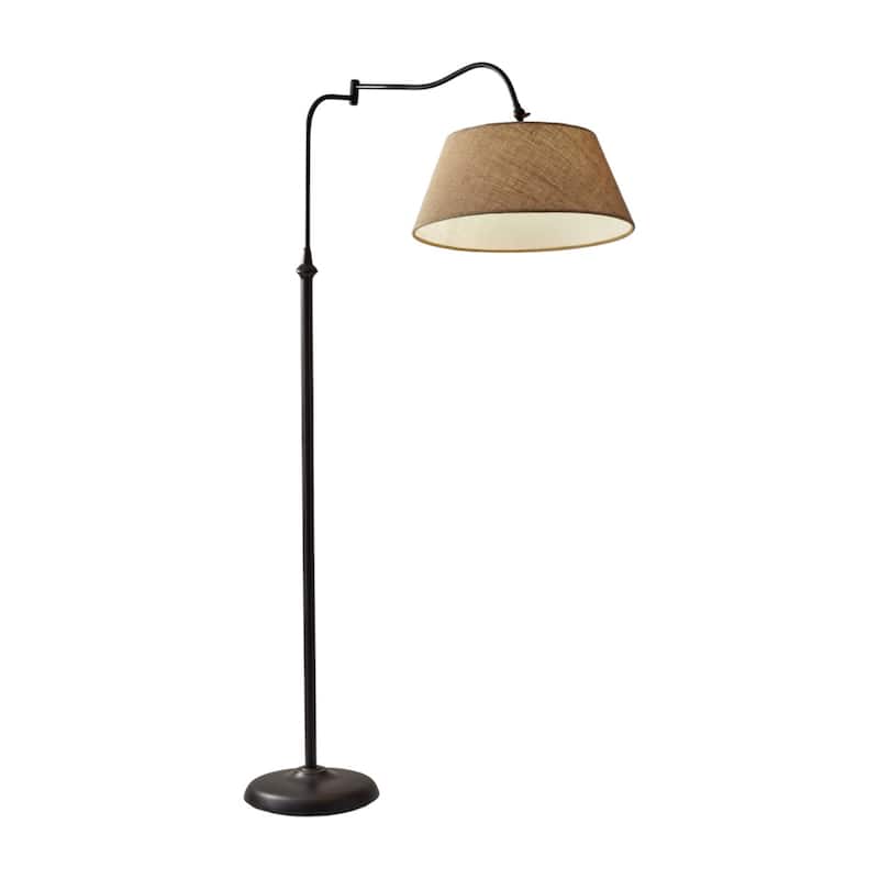 Bronze Metal Arched Floor Lamp with Brown Burlap Empire Shade Swing Arm - 29” x 17” x 61” (D x W x H) - Bronze