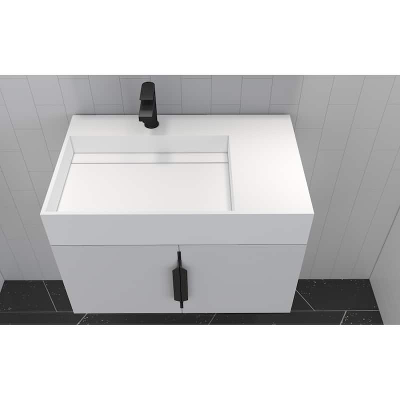 Amazon 30" Wall Mounted Bathroom Left Basin Vanity Set w/ White Top