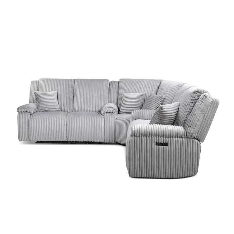 Jennifer Taylor Home Philip 110" Power Motion Recliner Corner Sectional Sofa, Moon Gray Corduroy