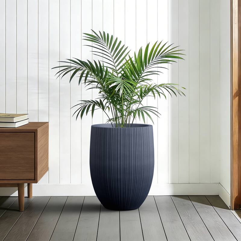 Concrete Round Fluted Planter Pot Barrel-Style with Drainage Holes