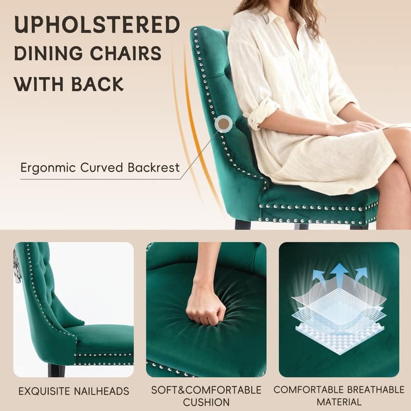 High-end Tufted Velvet Upholstered Nailhead Dining Chair Set of 6