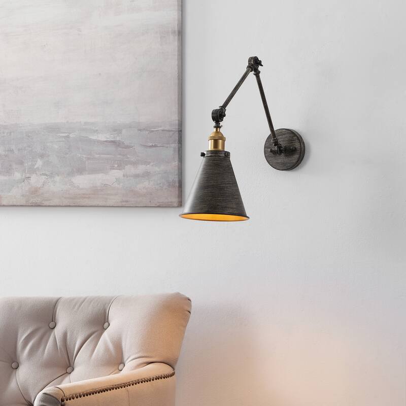 Rover 7" Adjustable Arm Metal LED Wall Sconce by JONATHAN Y - Rustic Dark Gray/Brass Gold - 1