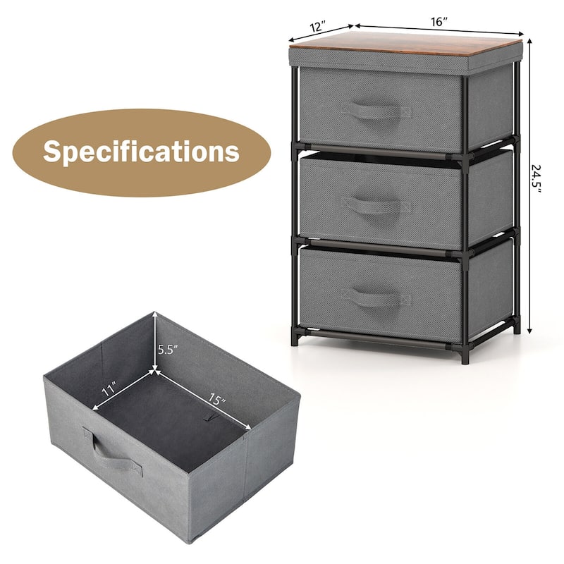 Gymax 3 Drawers Dresser Fabric Storage Tower Organizer Unit Tall