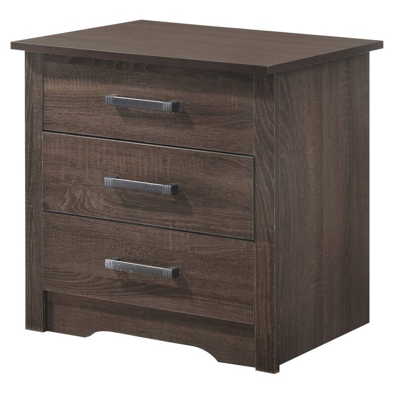 3 Drawer Wenge Nightstand, 23 Inch Modern Bedside Table with Quality Metal Handles and Ample Storage