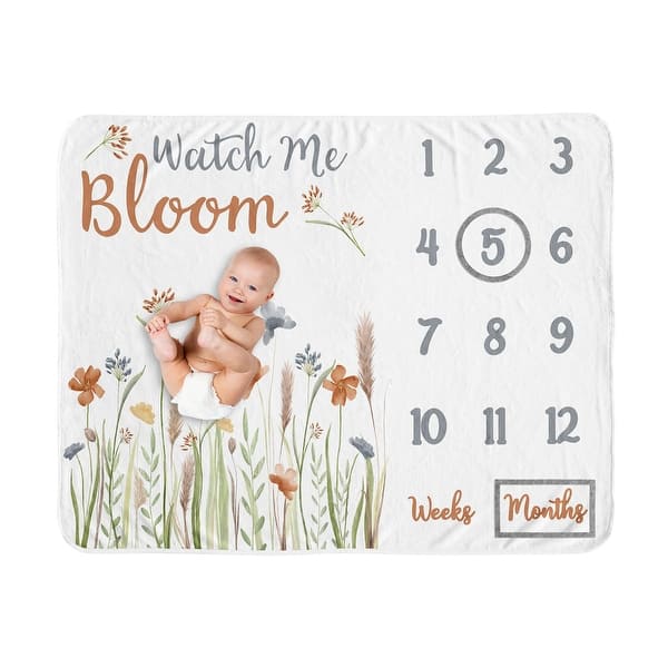 slide 2 of 6, Sweet Jojo Designs Boho Floral Garden Flower Collection Girl Baby Monthly Milestone Blanket Green Watercolor Bohemian Wildflower
