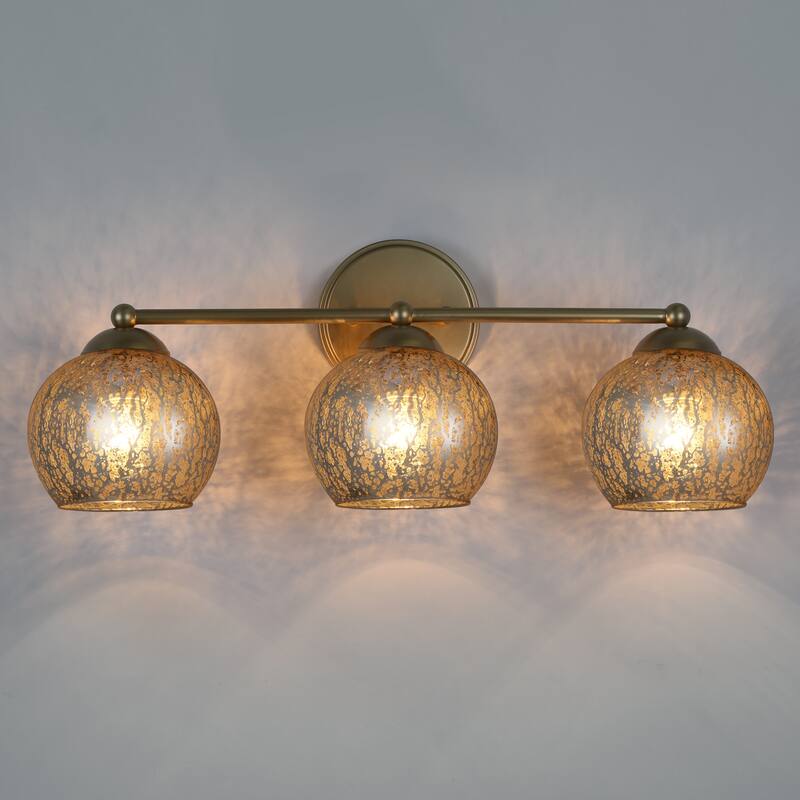 Ziv Modern Glam 3-Light Gold Bathroom Vanity Lights with Mercury Glass - 21" L x 6.8" W x 8" H