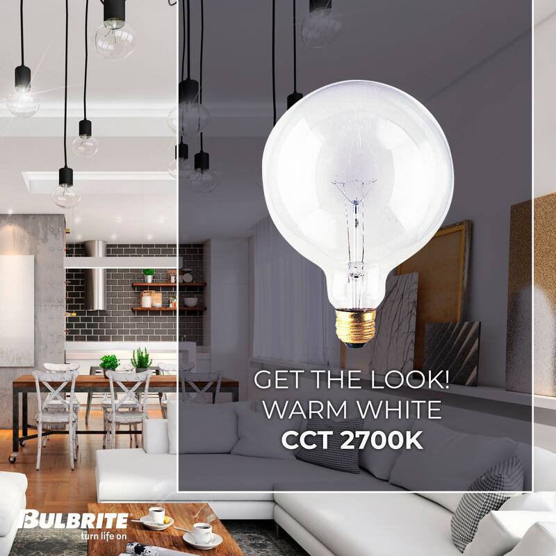Bulbrite Pack of (12) Dimmable G40 Incandescent Light Bulbs with Medium (E26) Base, 2700K Warm White Light