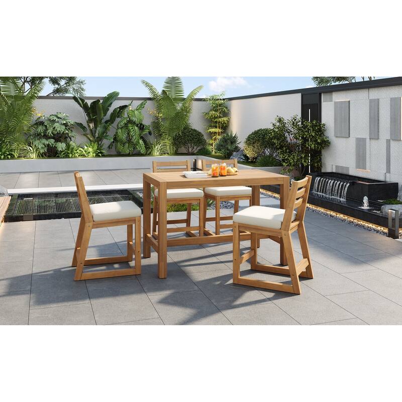 Rustic Patio Bar Set, 5-Piece Outdoor Furniture with Ergonomic Chairs and Solid Wood Tabletop