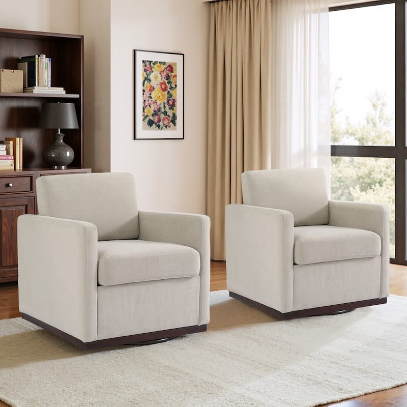 Set of 2 Modern Cozy Swivel Accent Chairs Upholstered Arm Chairs - Sand - Chenille