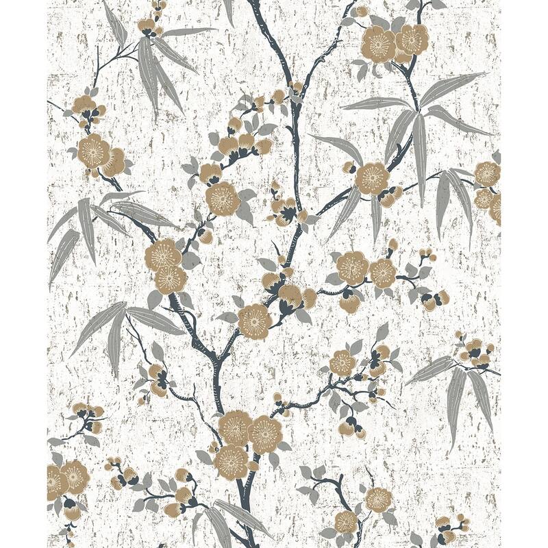 Seabrook Designs Blossom Cork Unpasted Wallpaper - 35.5 in. W x 24 ft. L - 35.5 in. W x 24 ft. L - Gold Chip