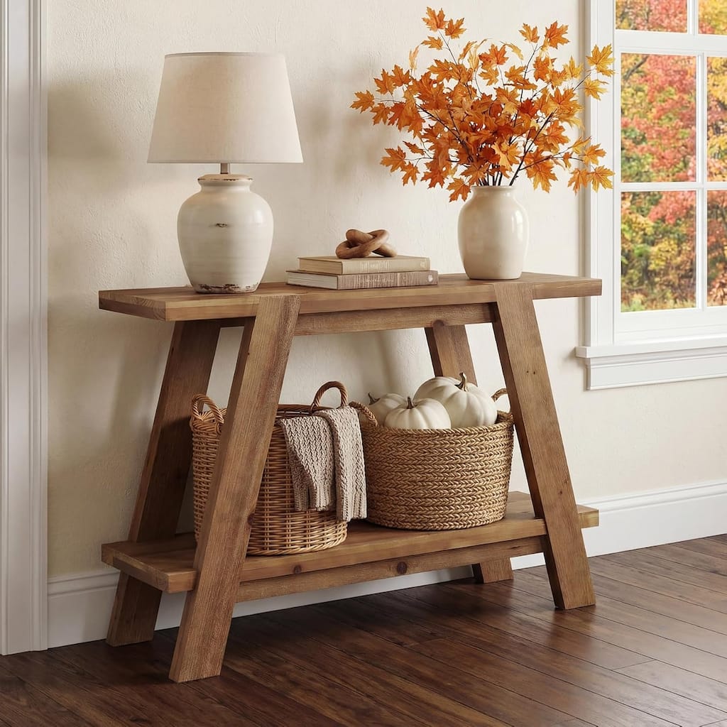 41,3-Inch Wood Entryway Table, 2-Tier Farmhouse Console Table with Storage for Living Room