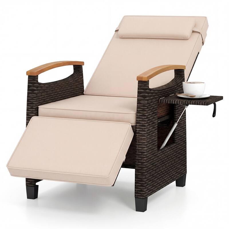 Gymax Set of 2 Patio Wicker Recliner Chair Rattan Lounge Chair w/