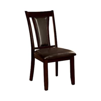 Set of 2 Dark Cherry Wood Side Chairs with Cream Padded Seats - 38.5 H x 19.5 W x 25 L Inches